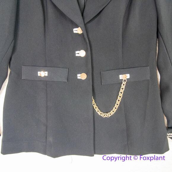 Vintage Lew Magram Collection Blazer Sz 10 Black Gold Buttons Chain Military - Picture 3 of 12